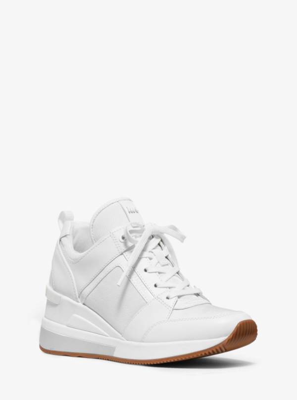 Damske Tenisky Michael Kors Georgie Leather and Canvas Biele - Topanky Michael Kors Outlet | XVUNY-0964